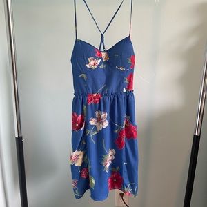 Spaghetti Strap Blue Floral Dress